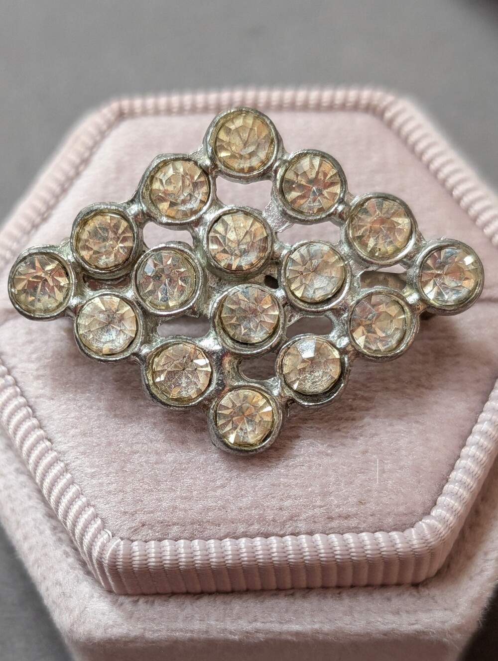 Vintage Silver Tone Clear Rhinestone Brooch – Sparkling Statement Pin